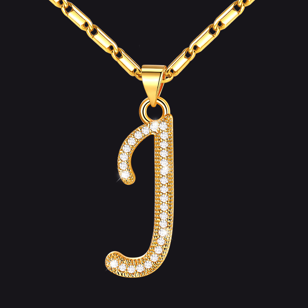 Gold letter J initial necklace with CZ crystals for women