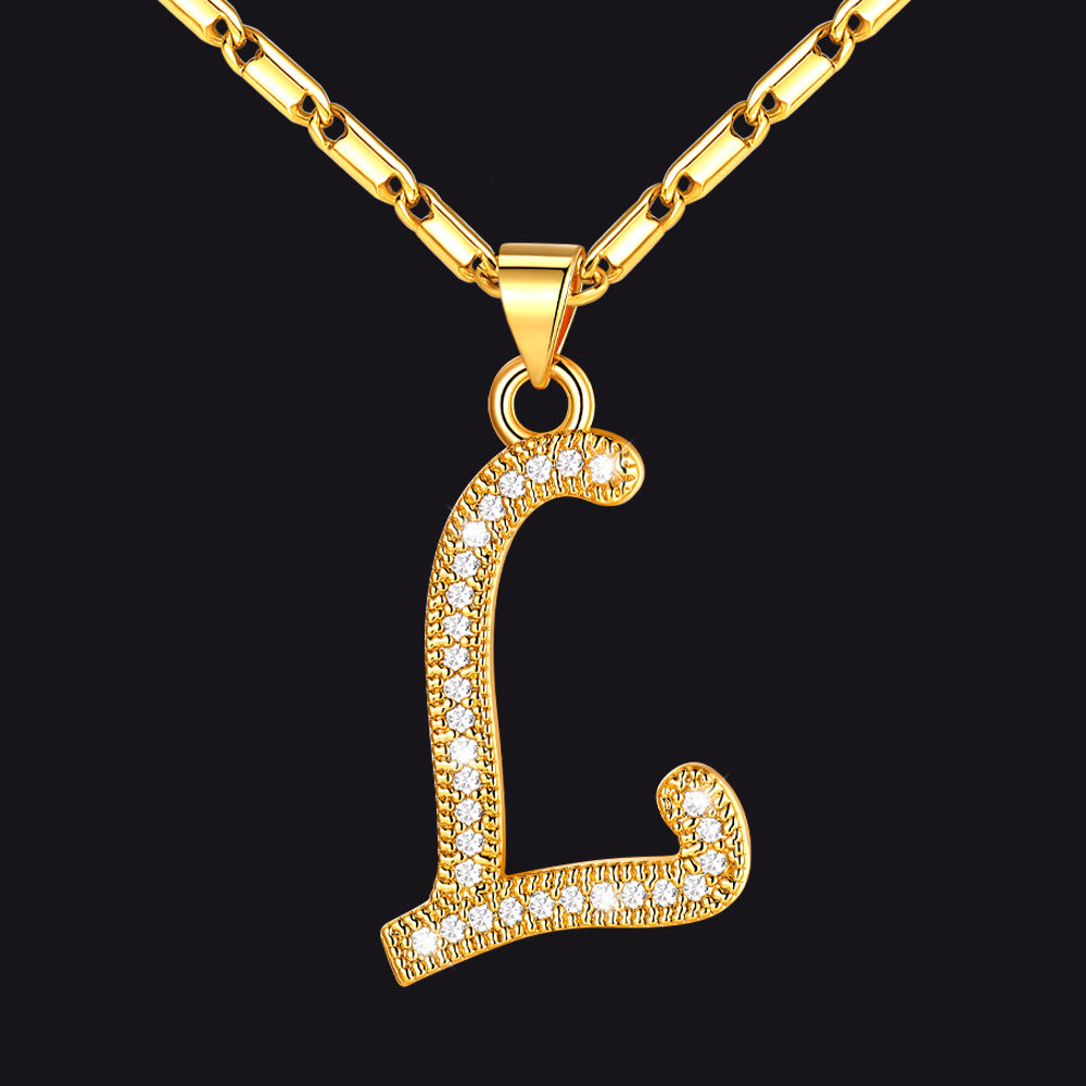 Gold letter L initial necklace with CZ crystals for women