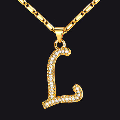 Gold letter L initial necklace with CZ crystals for women