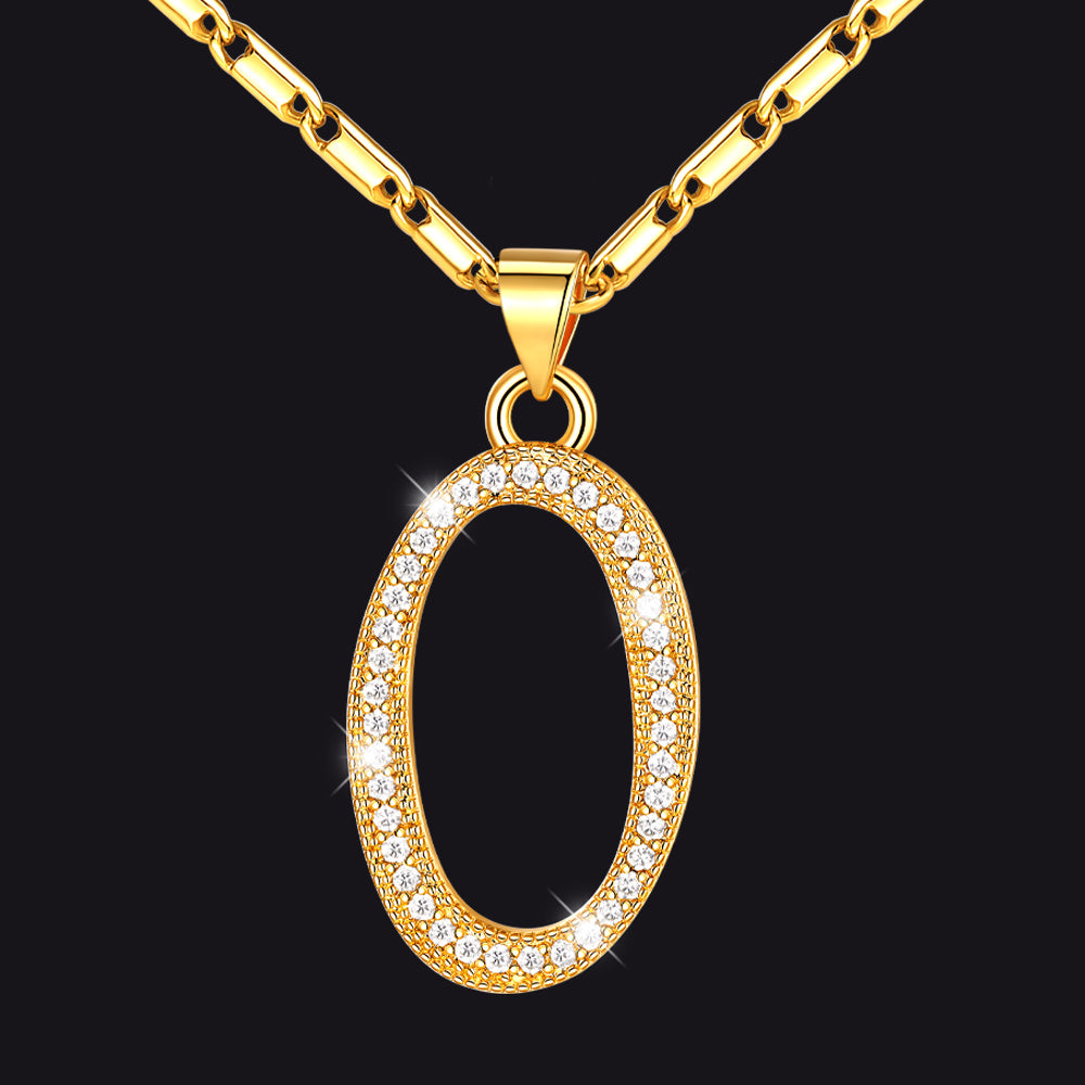 Gold letter O initial necklace with CZ crystals for women