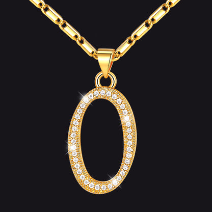 Gold letter O initial necklace with CZ crystals for women