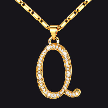 Gold letter Q initial necklace with CZ crystals for women