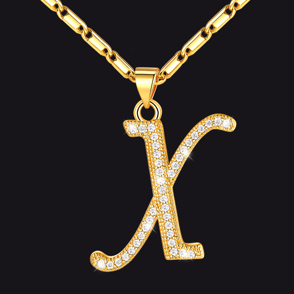 Gold letter X initial necklace with CZ crystals for women