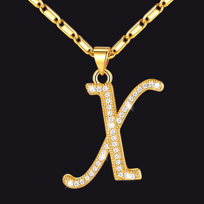 Gold letter X initial necklace with CZ crystals for women