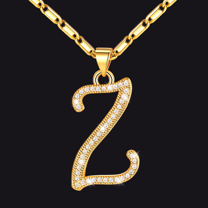 Gold letter Z initial necklace with CZ crystals for women