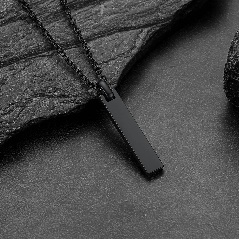 Minimalism engraved text bar necklace in black