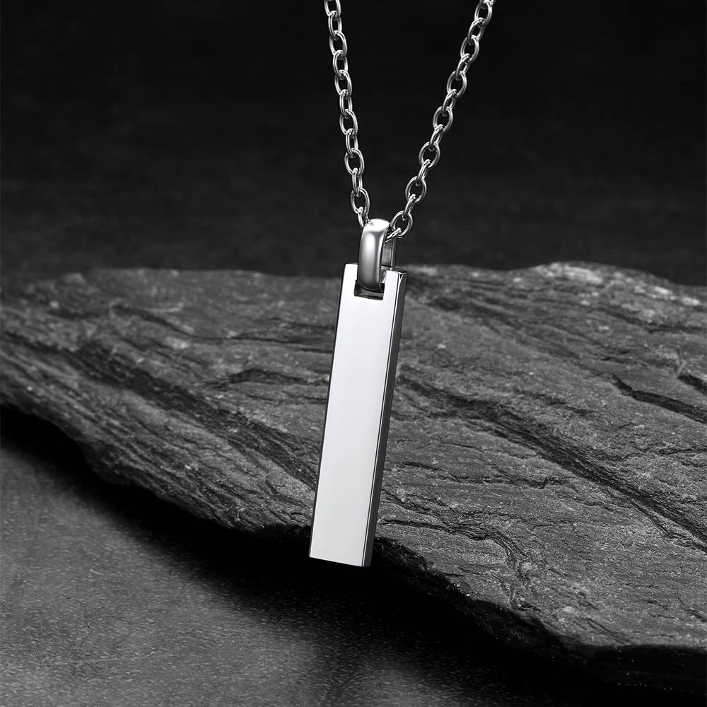 Minimalism engraved text bar necklace in steel