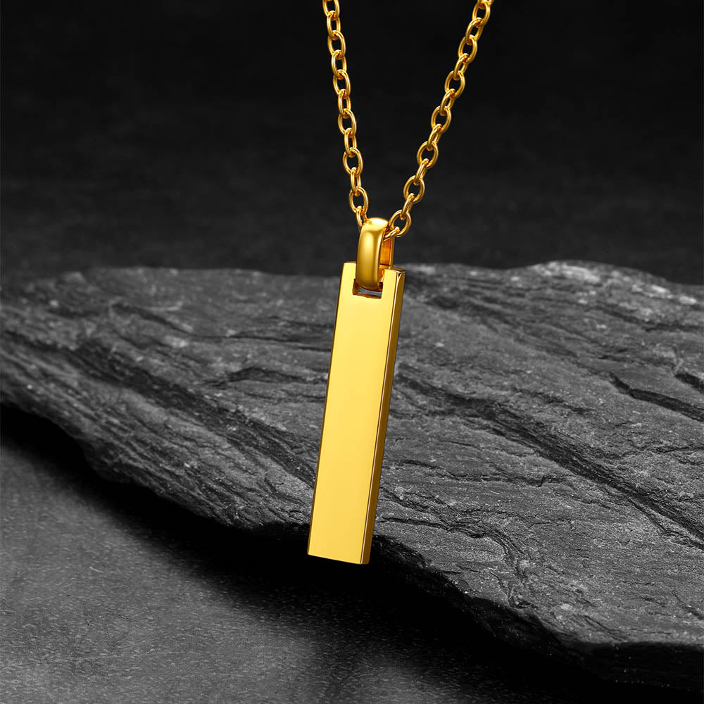 Minimalism engraved text bar necklace in gold