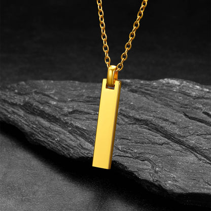 Minimalism engraved text bar necklace in gold