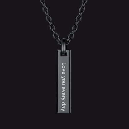 Minimalism engraved text bar necklace in black