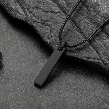 Engraved Bar Braided Leather Necklace for Women Men