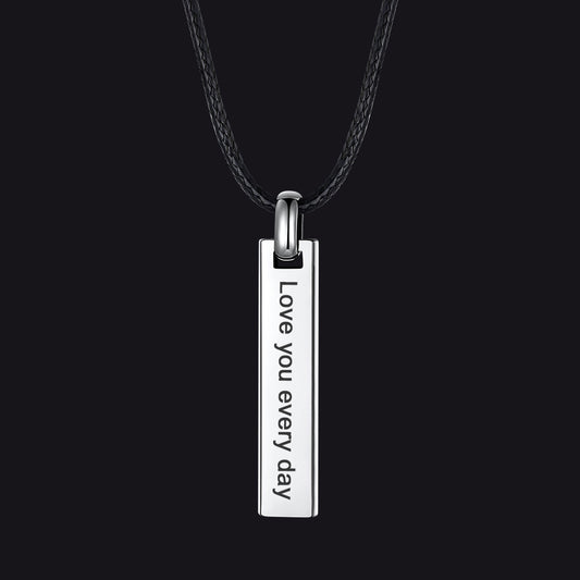 Engraved Bar Braided Leather Necklace for Men Women Steelimg
