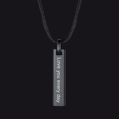 Engraved Bar Braided Leather Necklace for Men Women Black 
