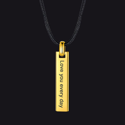 Engraved Bar Braided Leather Necklace for Men Women Gold