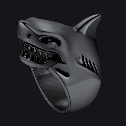 Black Gothic shark signet ring in stainless steel for men and women