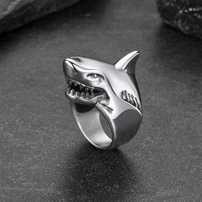 Stainless Steel Gothic Shark Signet Ring for Men Women
