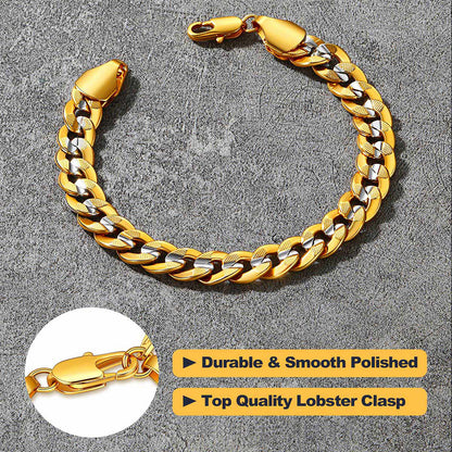 9mm Chunky Cuban Link Bracelet Unisex Two-Tone Jewelry for Men