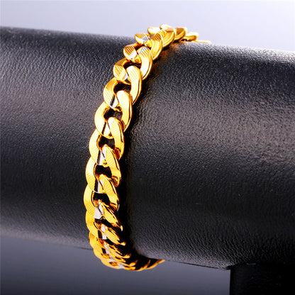 9mm Chunky Cuban Link Bracelet Unisex Two-Tone Jewelry for Men