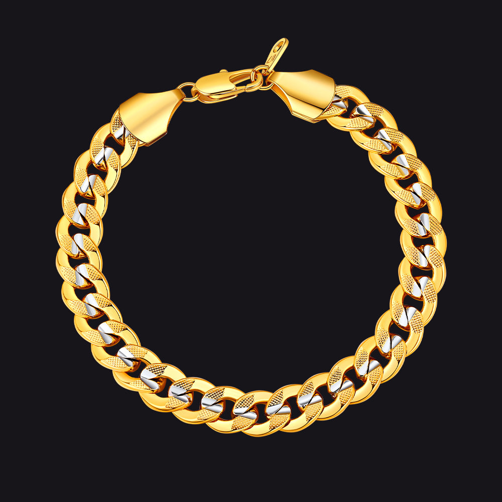 9mm Chunky Cuban Link Bracelet Unisex Two-Tone Jewelry for Men