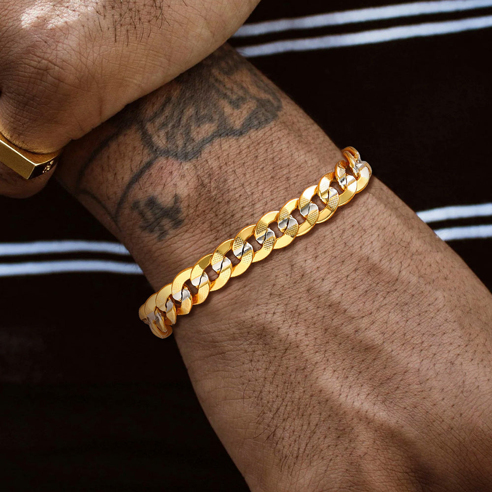 9mm Chunky Cuban Link Bracelet Unisex Two-Tone Jewelry for Men