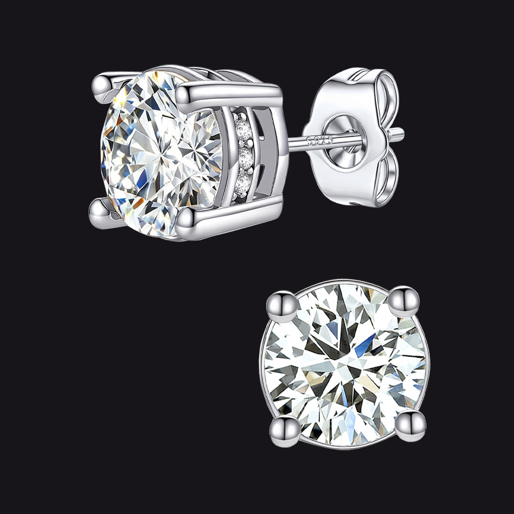 Unisex Cubic Zirconia Stud Earrings Round Ear Piercing - FaithHeart Jewelry