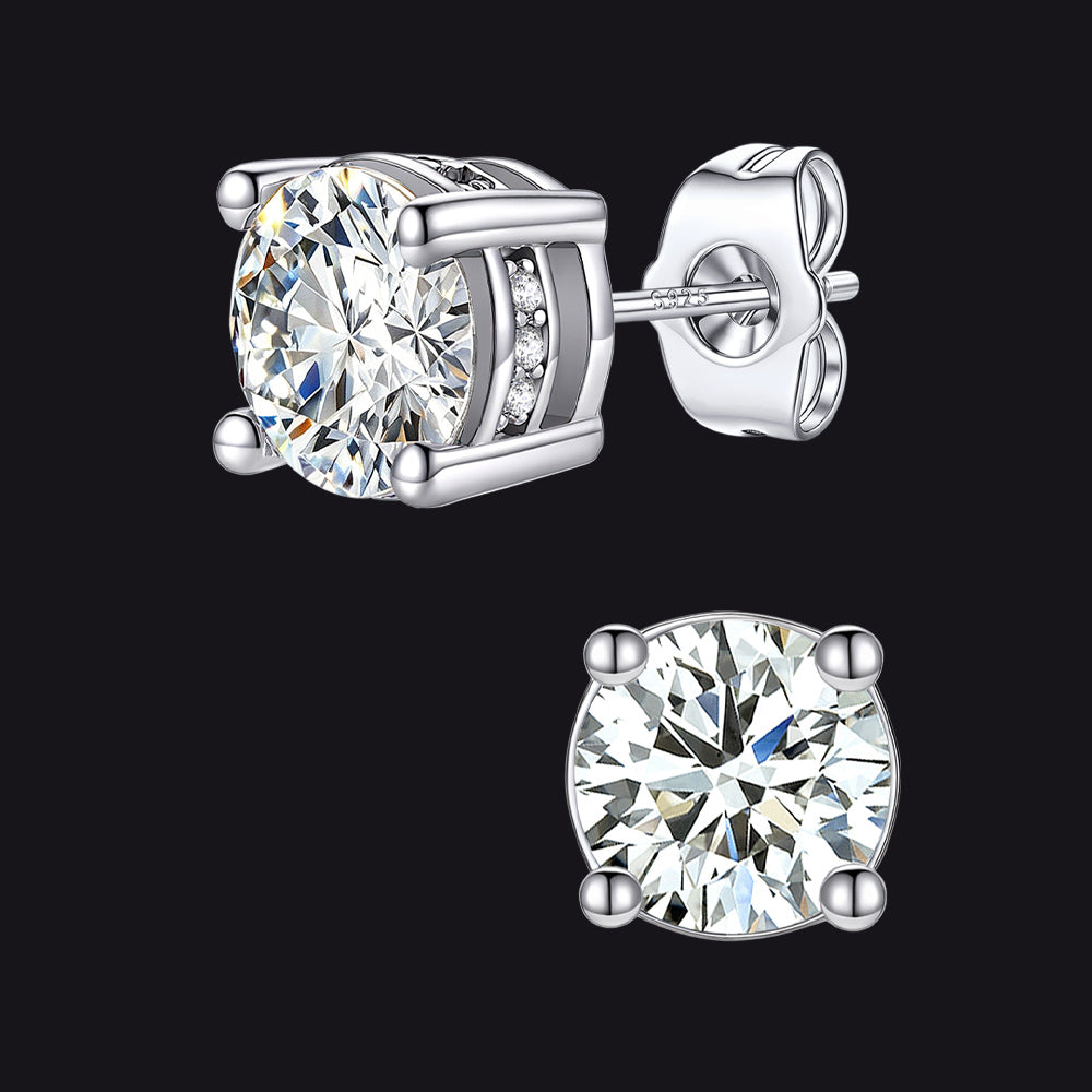 Unisex Cubic Zirconia Stud Earrings Round Ear Piercing - FaithHeart Jewelry