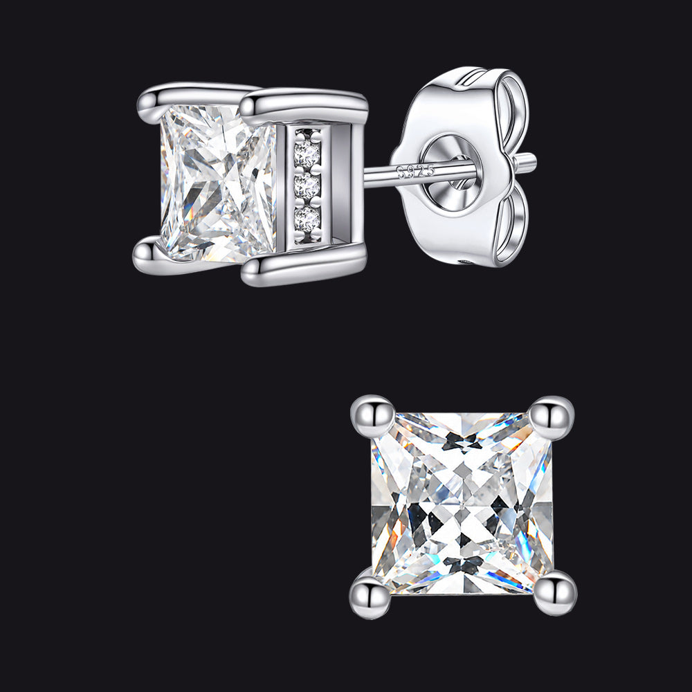 Unisex Square Cubic Zirconia Stud Earrings Ear Piercing - FaithHeart Jewelry