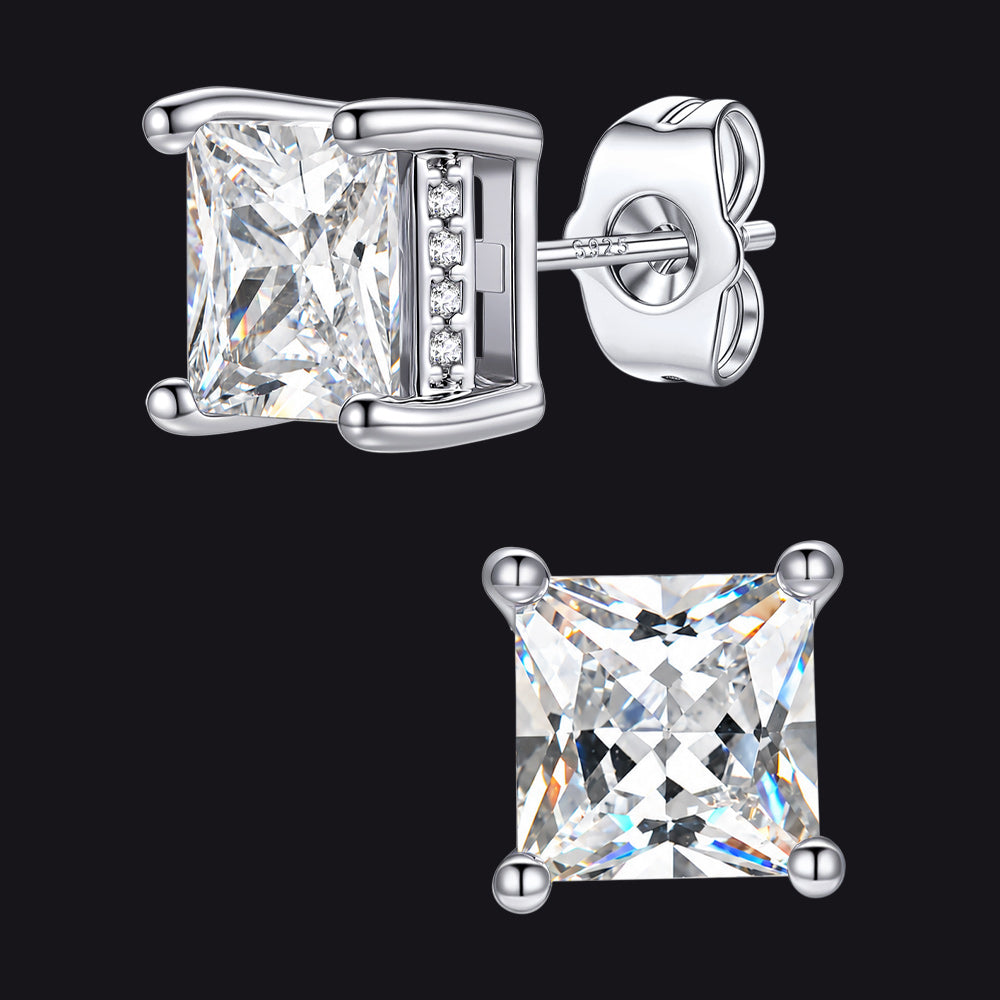 Unisex Square Cubic Zirconia Stud Earrings Ear Piercing - FaithHeart Jewelry