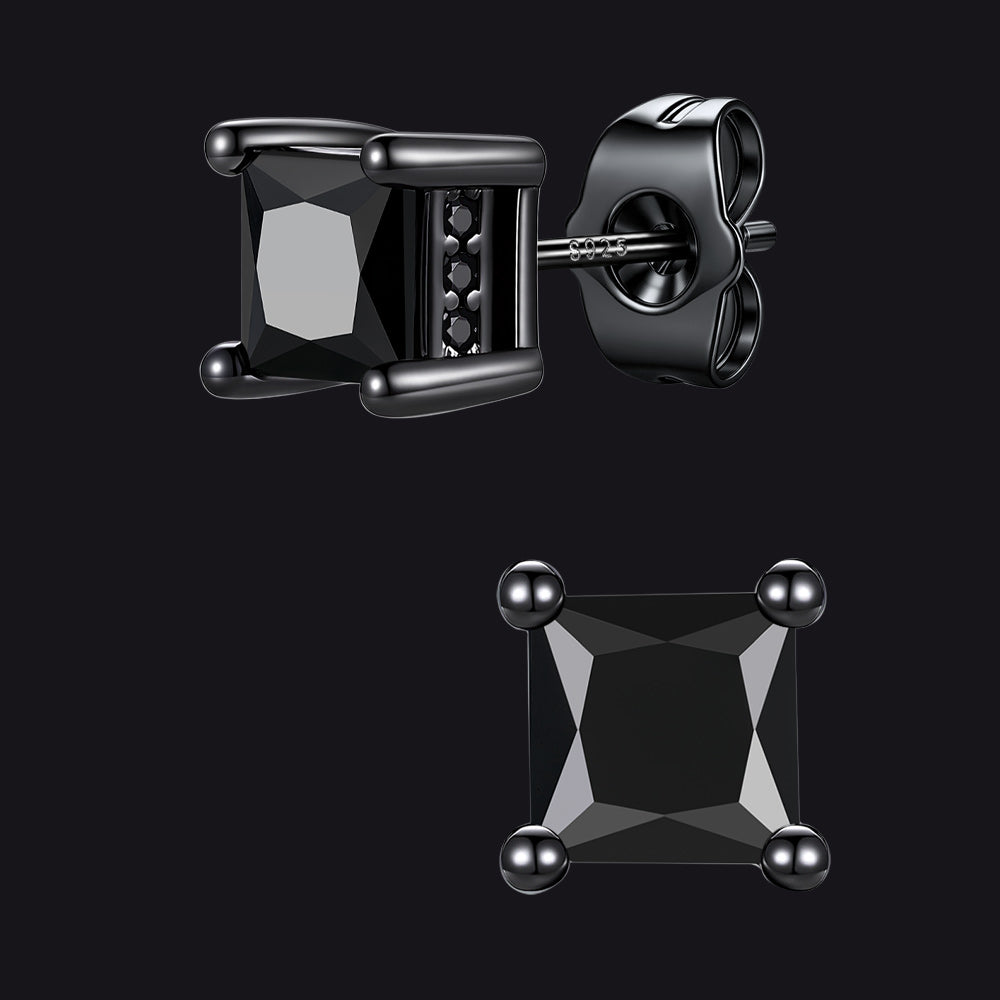 Unisex Square Cubic Zirconia Stud Earrings Ear Piercing - FaithHeart Jewelry