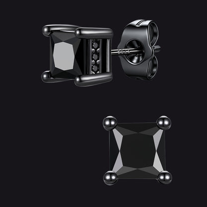 Unisex Square Cubic Zirconia Stud Earrings Ear Piercing - FaithHeart Jewelry
