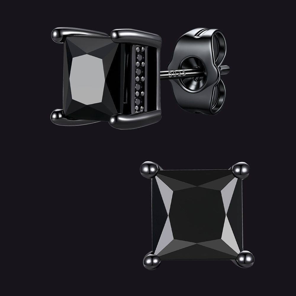 Unisex Square Cubic Zirconia Stud Earrings Ear Piercing - FaithHeart Jewelry