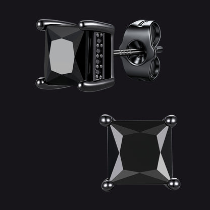 Unisex Square Cubic Zirconia Stud Earrings Ear Piercing - FaithHeart Jewelry