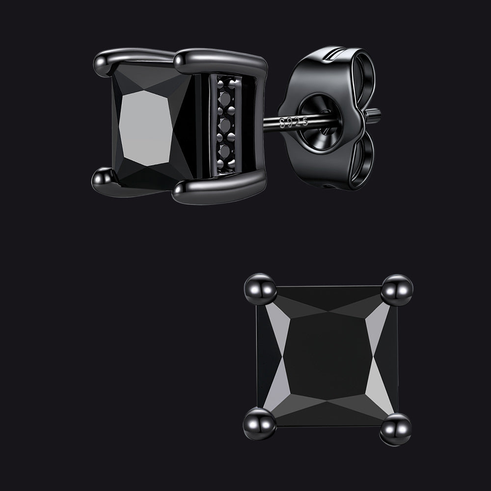 Unisex Square Cubic Zirconia Stud Earrings Ear Piercing - FaithHeart Jewelry