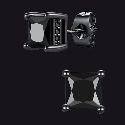 Unisex Square Cubic Zirconia Stud Earrings Ear Piercing - FaithHeart Jewelry