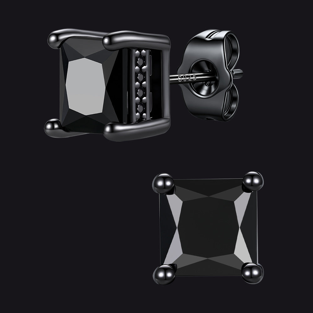 Unisex Square Cubic Zirconia Stud Earrings Ear Piercing - FaithHeart Jewelry