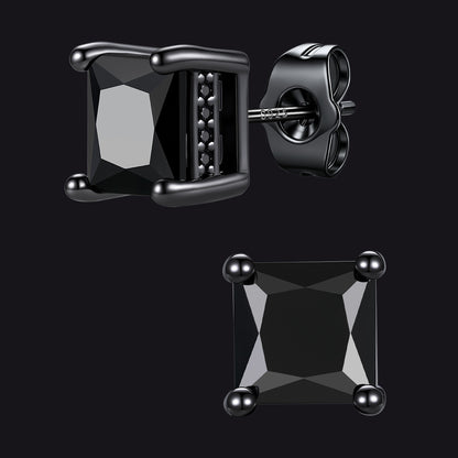 Unisex Square Cubic Zirconia Stud Earrings Ear Piercing - FaithHeart Jewelry