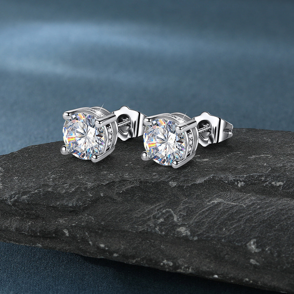 Unisex Cubic Zirconia Stud Earrings Round Ear Piercing - FaithHeart Jewelry