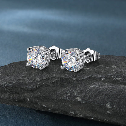 Unisex Cubic Zirconia Stud Earrings Round Ear Piercing - FaithHeart Jewelry