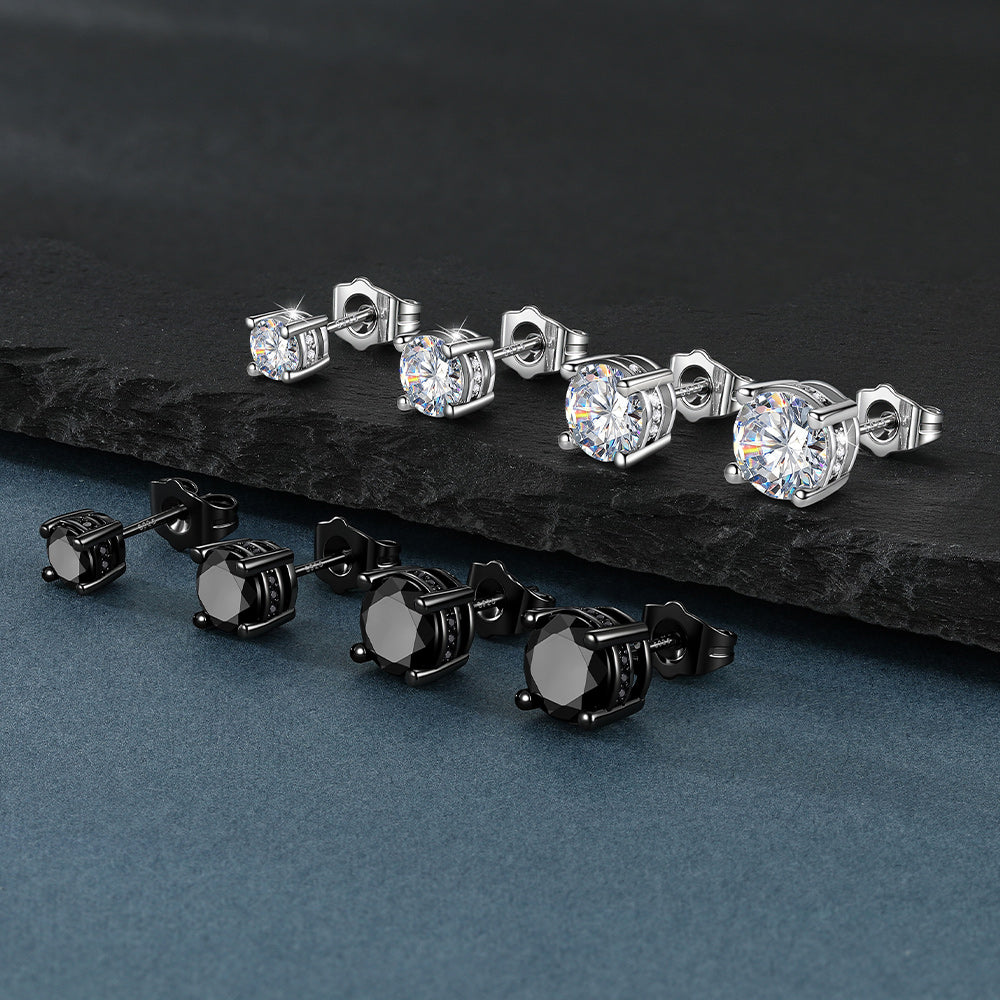 Square CZ stud earrings in silver, black finishes