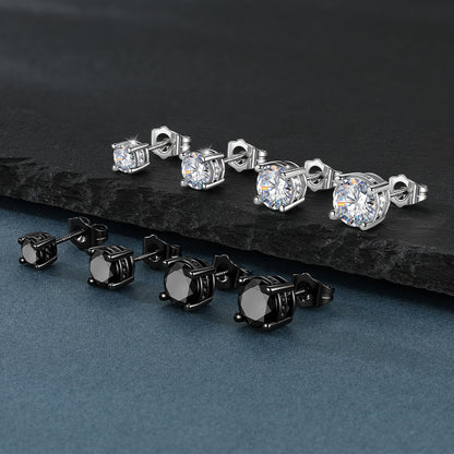 Square CZ stud earrings in silver, black finishes