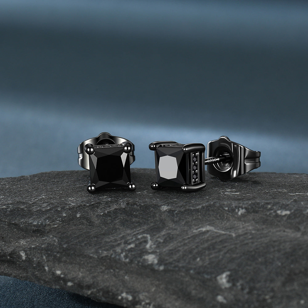 Unisex Square Cubic Zirconia Stud Earrings Ear Piercing - FaithHeart Jewelry