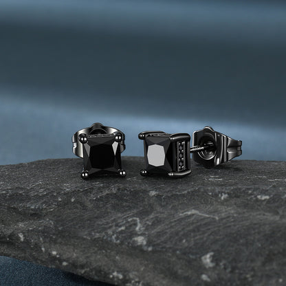 Unisex Square Cubic Zirconia Stud Earrings Ear Piercing - FaithHeart Jewelry