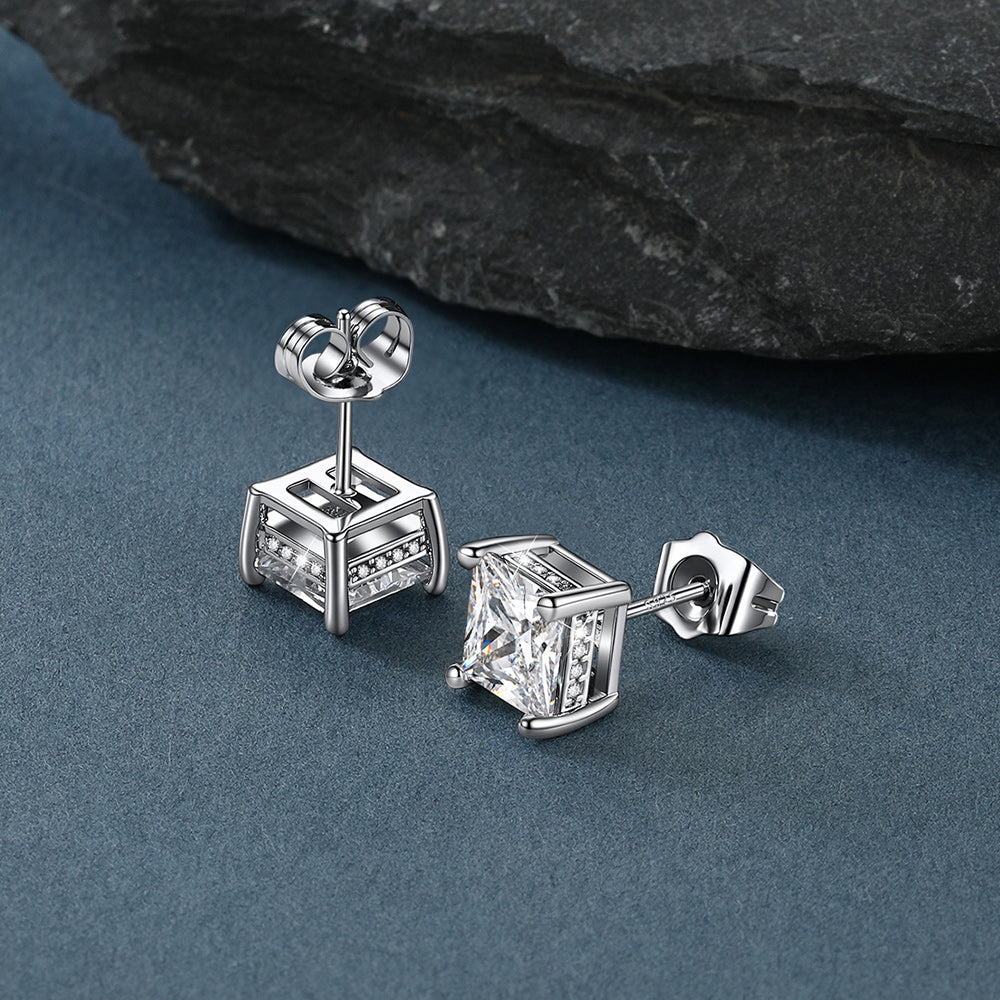 Unisex Square Cubic Zirconia Stud Earrings Ear Piercing - FaithHeart Jewelry