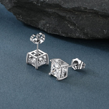 Unisex Square Cubic Zirconia Stud Earrings Ear Piercing - FaithHeart Jewelry