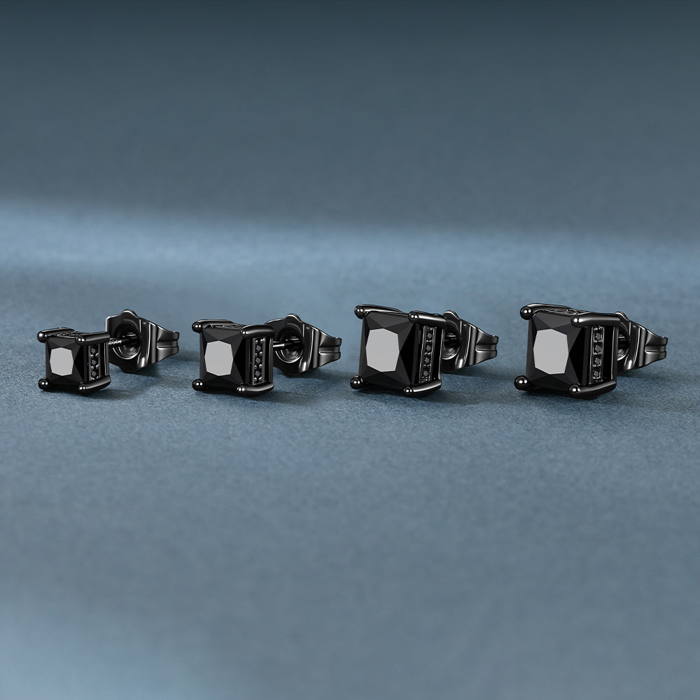 Unisex Square Cubic Zirconia Stud Earrings Ear Piercing - FaithHeart Jewelry