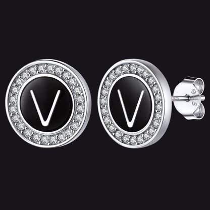 A-Z Initial Letter CZ Sterling Silver Stud Earrings FaithHeart