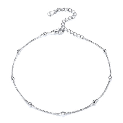 925 Sterling Silver Beaded Anklet for Women Front View