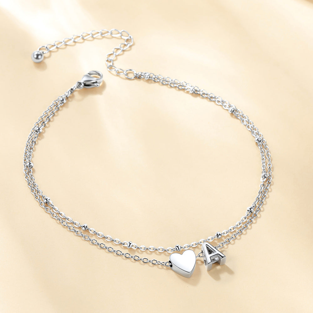 A-Z Initial Heart Layered Anklet Summer Beach Foot Jewelry