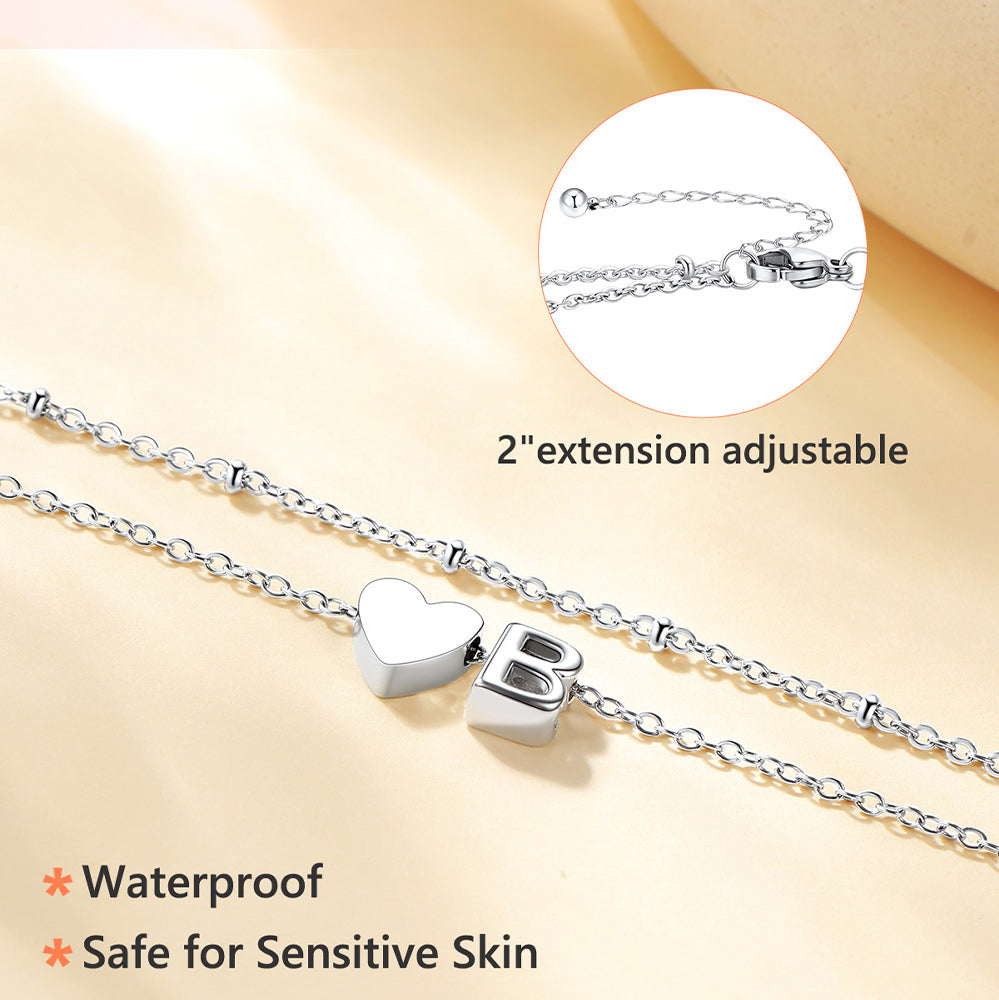 A-Z Initial Heart Layered Anklet Summer Beach Foot Jewelry