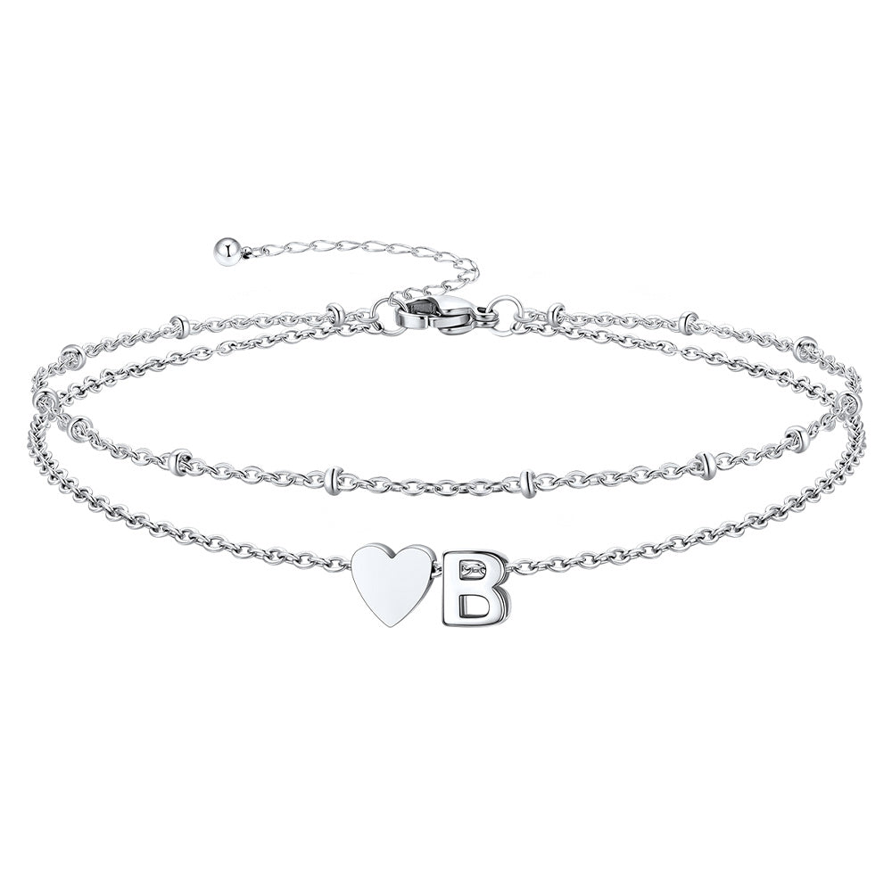 Silver Letter B Initial Anklet - Layered Summer Beach Jewelry